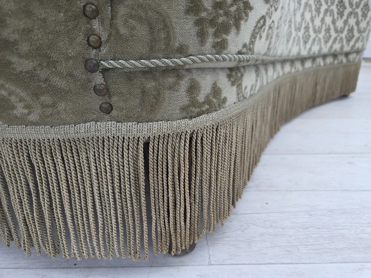 Danish 2-seater curved sofa, light green velour, 1960s 7