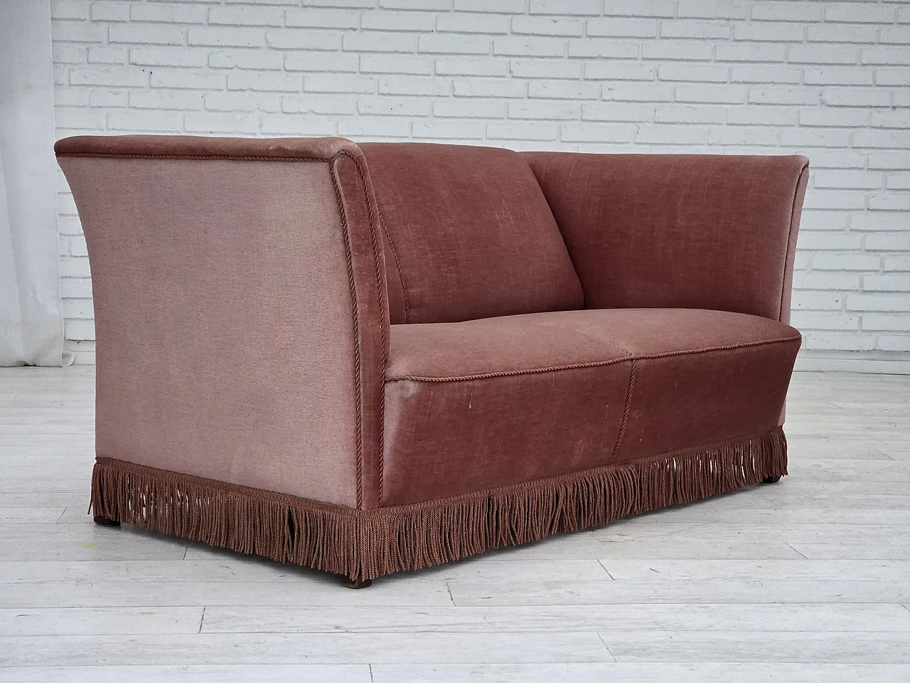 Danish 2-seater sofa, salmon pink velour, 1970s 3