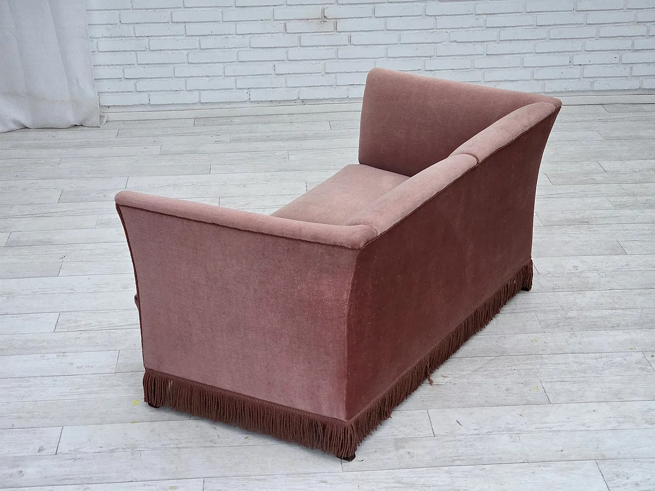 Danish 2-seater sofa, salmon pink velour, 1970s 11