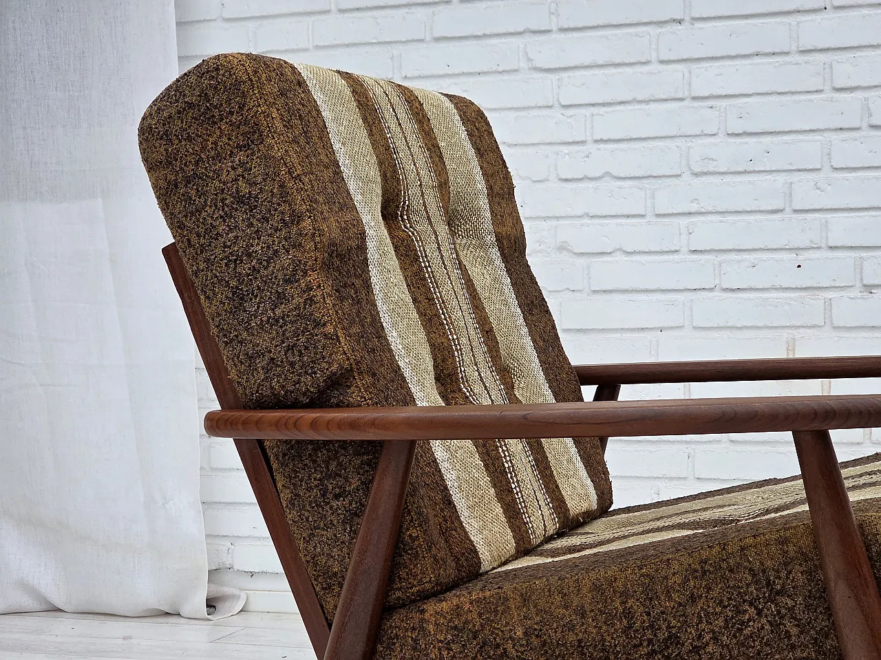 Danish armchair, teak wood, furniture wool fabric, 1970s 5