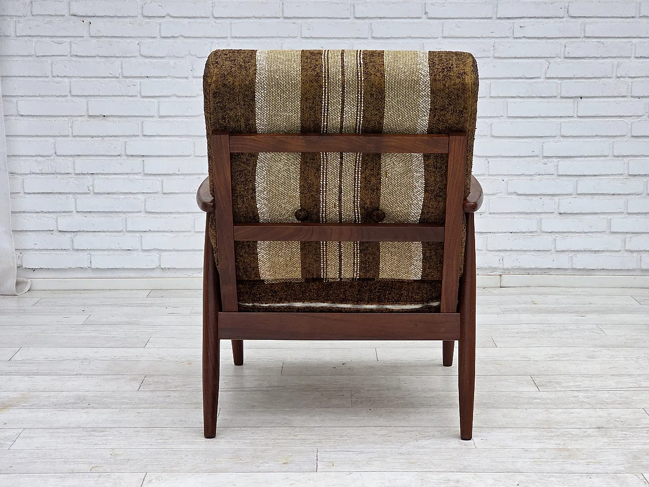 Danish armchair, teak wood, furniture wool fabric, 1970s 8