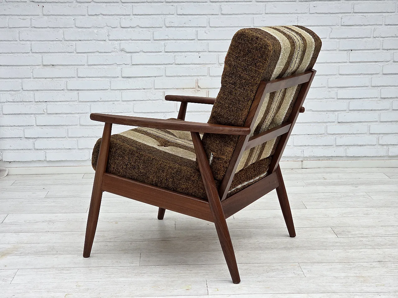 Danish armchair, teak wood, furniture wool fabric, 1970s 10
