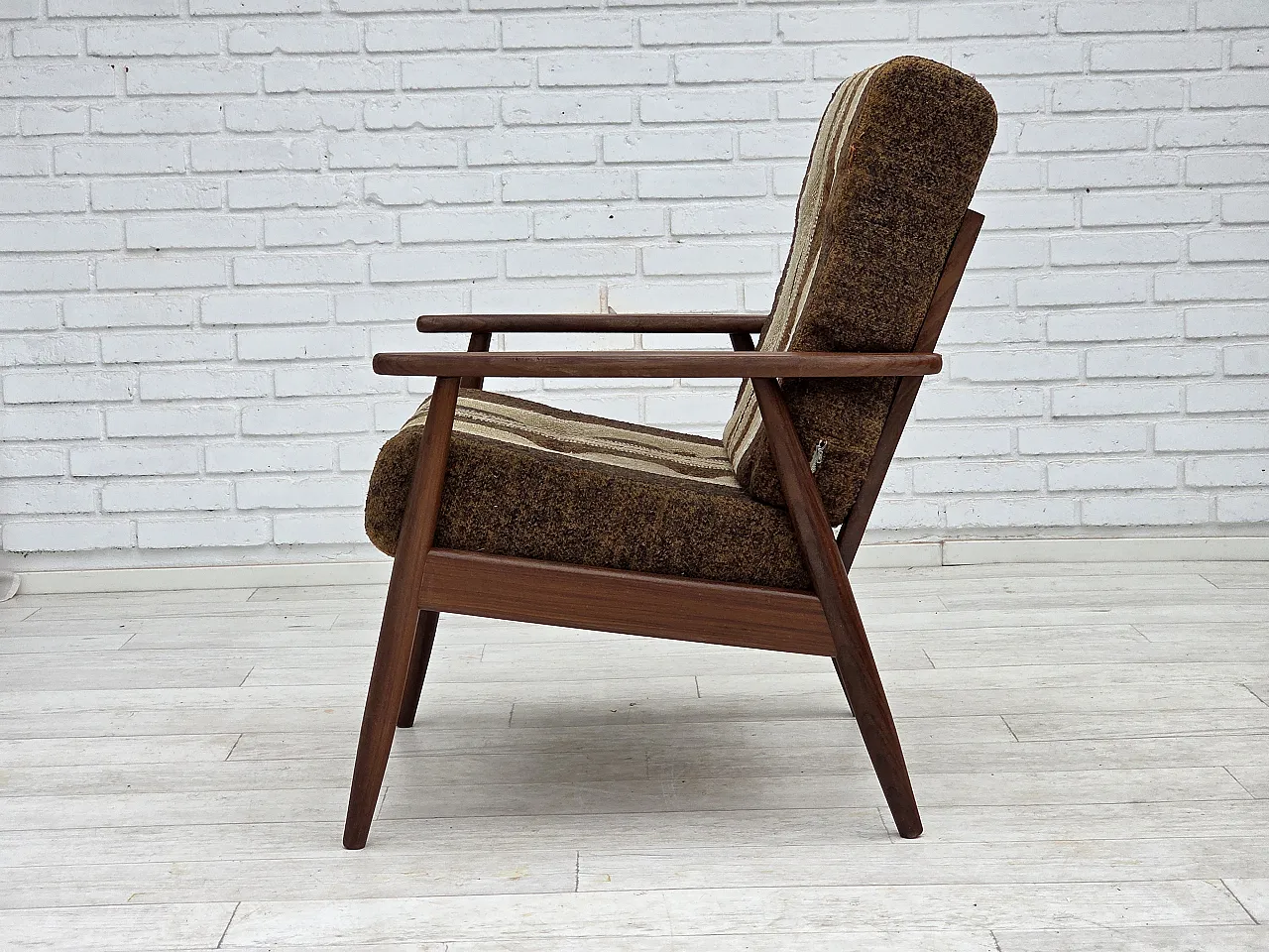 Danish armchair, teak wood, furniture wool fabric, 1970s 12