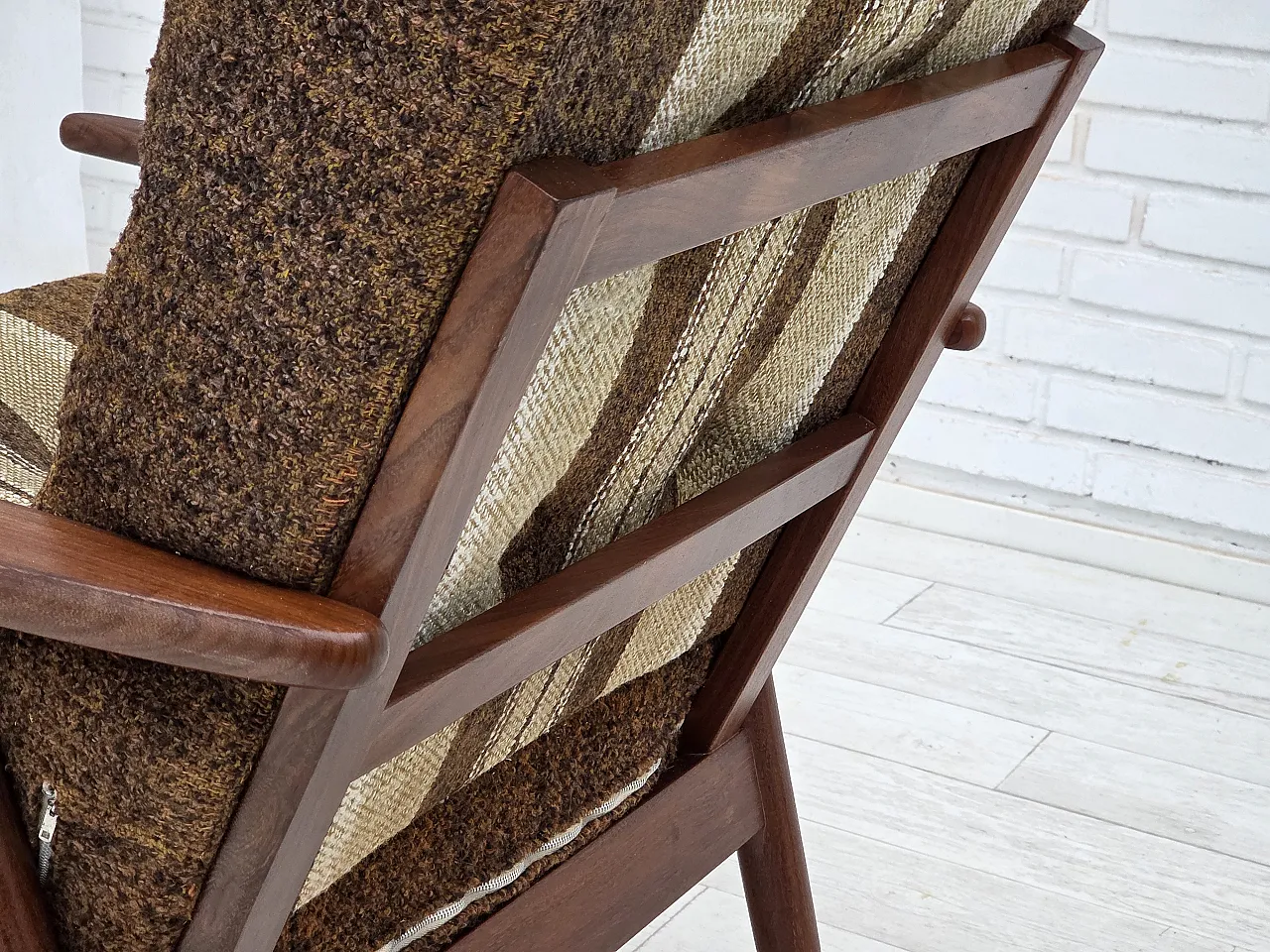 Danish armchair, teak wood, furniture wool fabric, 1970s 14