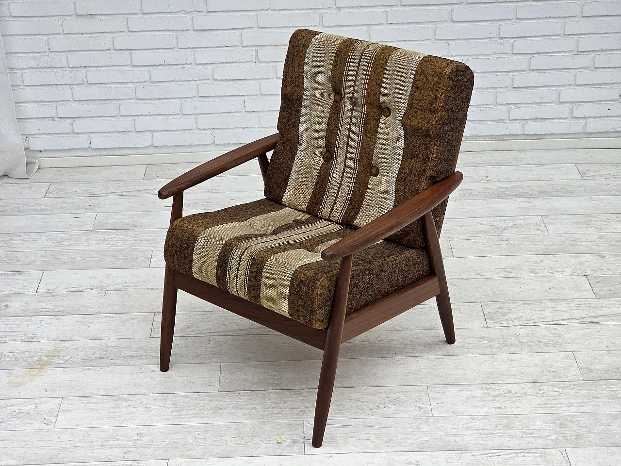 Danish armchair, teak wood, furniture wool fabric, 1970s 15