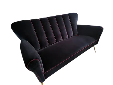 Blue lounge chair with red thread edging, 1960s