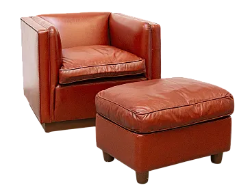Leather Armchair with Footstool