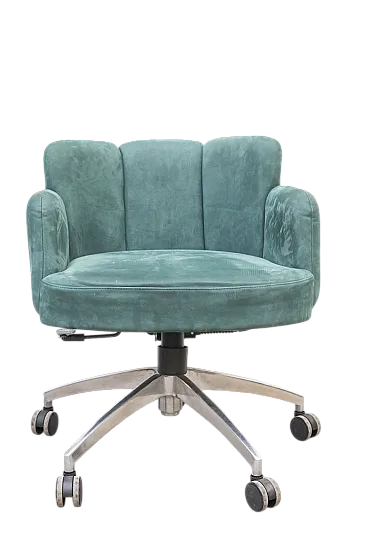 Luxurious Swivel Armchair in Green Suede