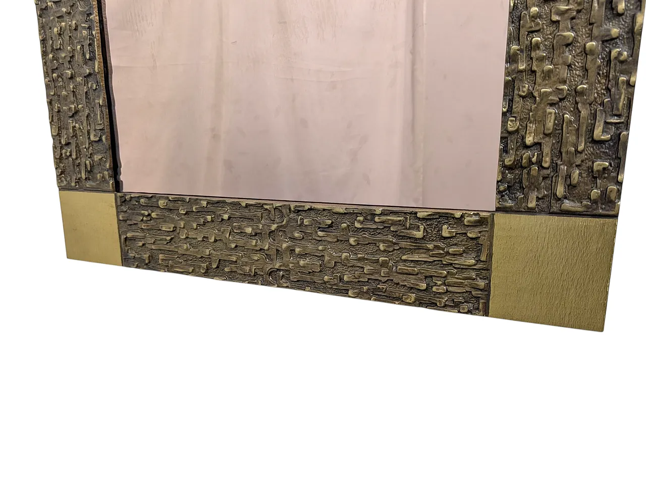 Specchio quadrato completamente in ottone, anni '70 3