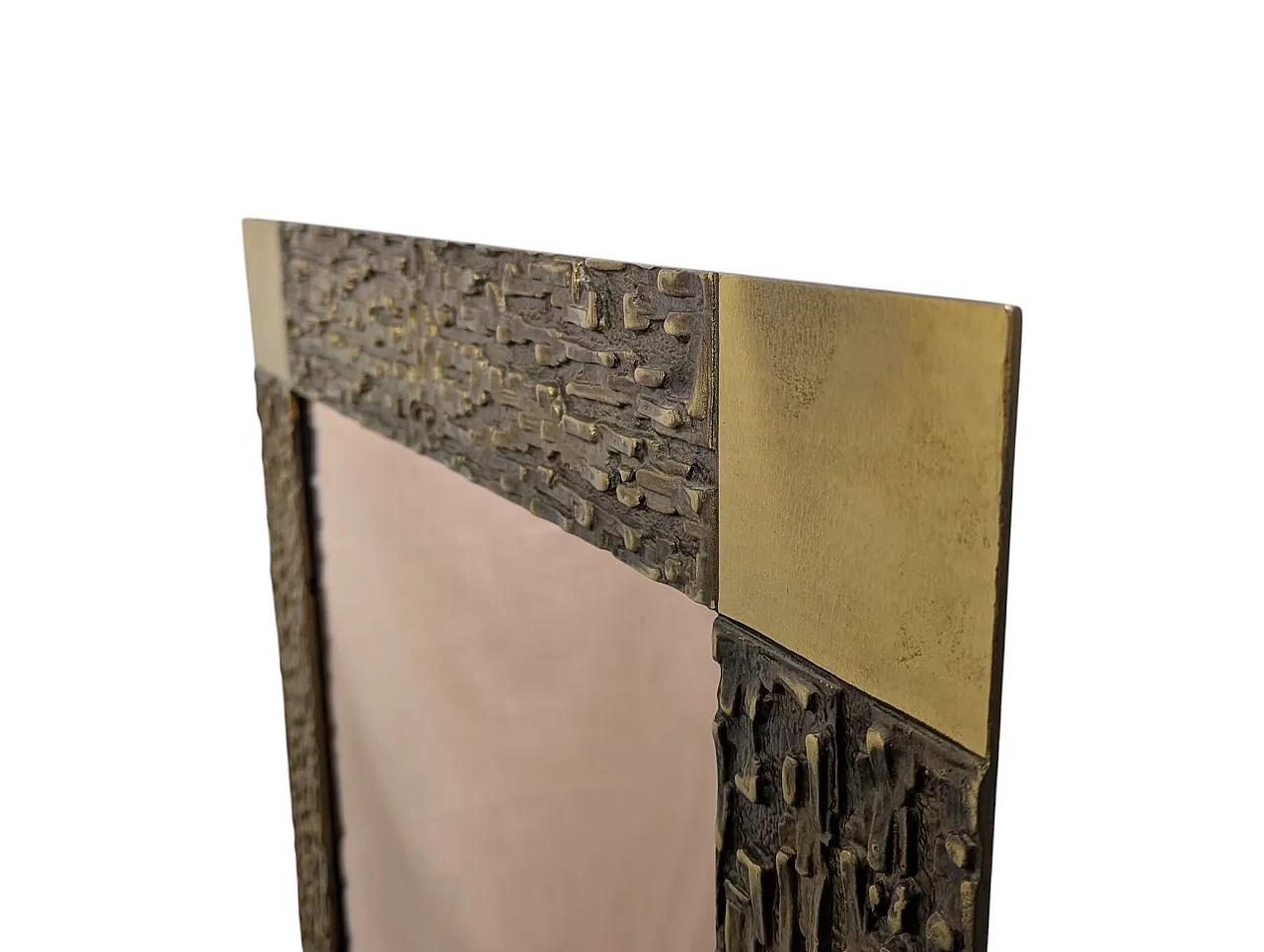 Specchio quadrato completamente in ottone, anni '70 5