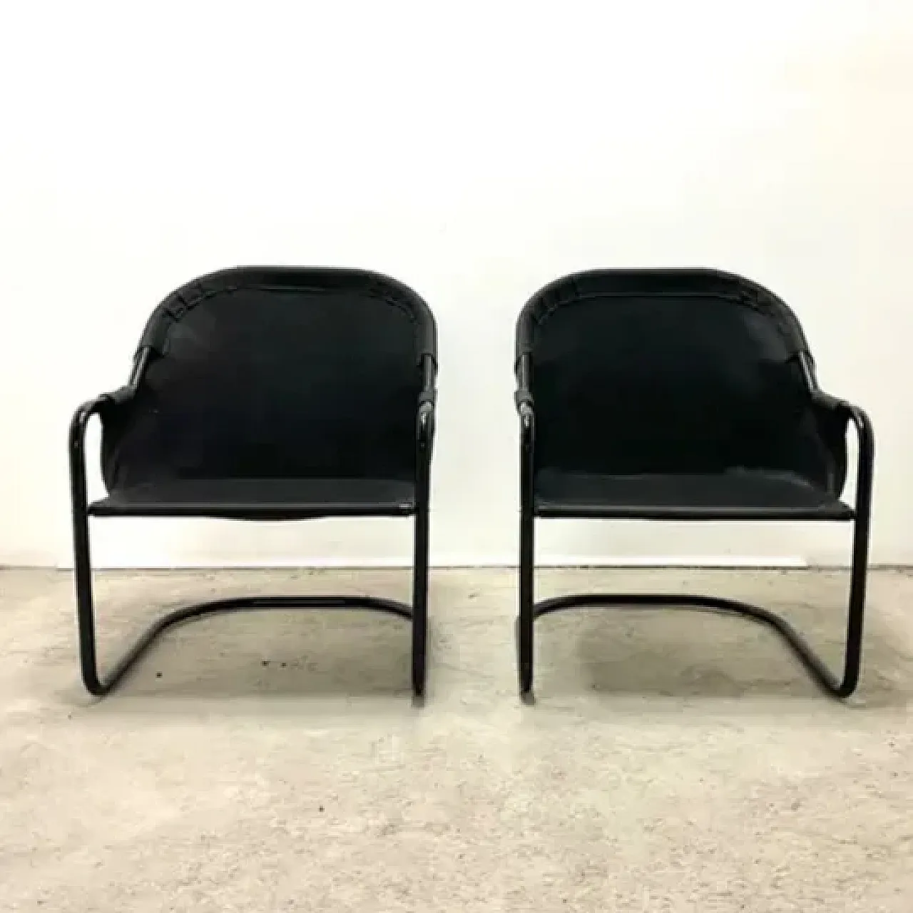 Coppia di poltrone FIAM in metallo e tessuto, fine '900 4