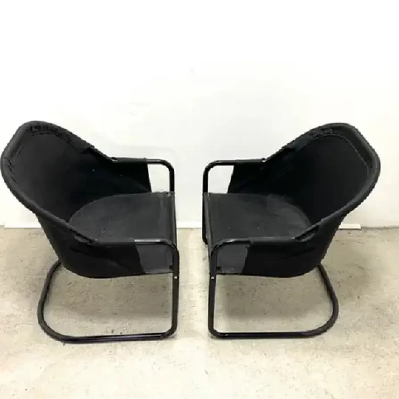 Coppia di poltrone FIAM in metallo e tessuto, fine '900 9