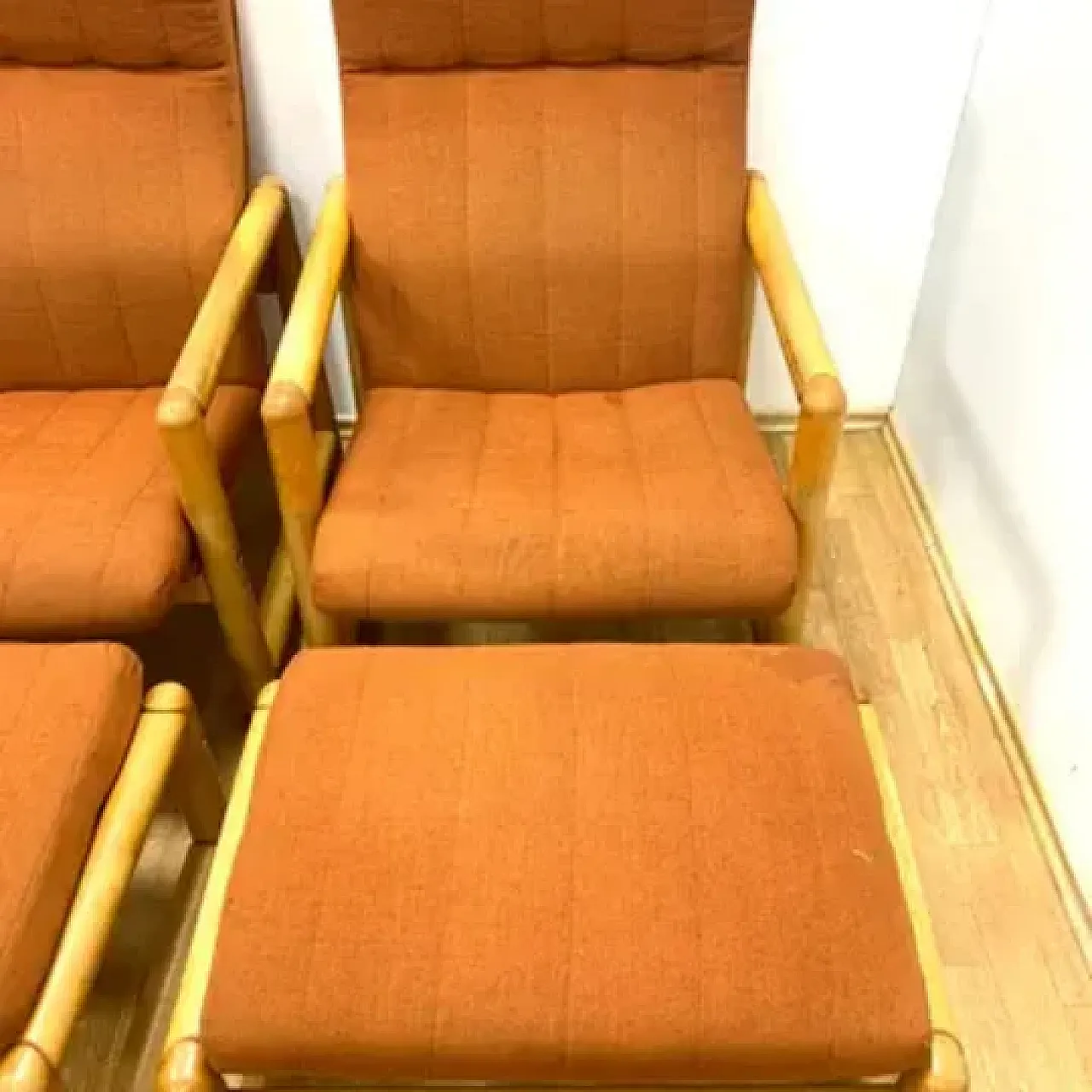 Coppia di poltrone TON con pouf, anni '70 3