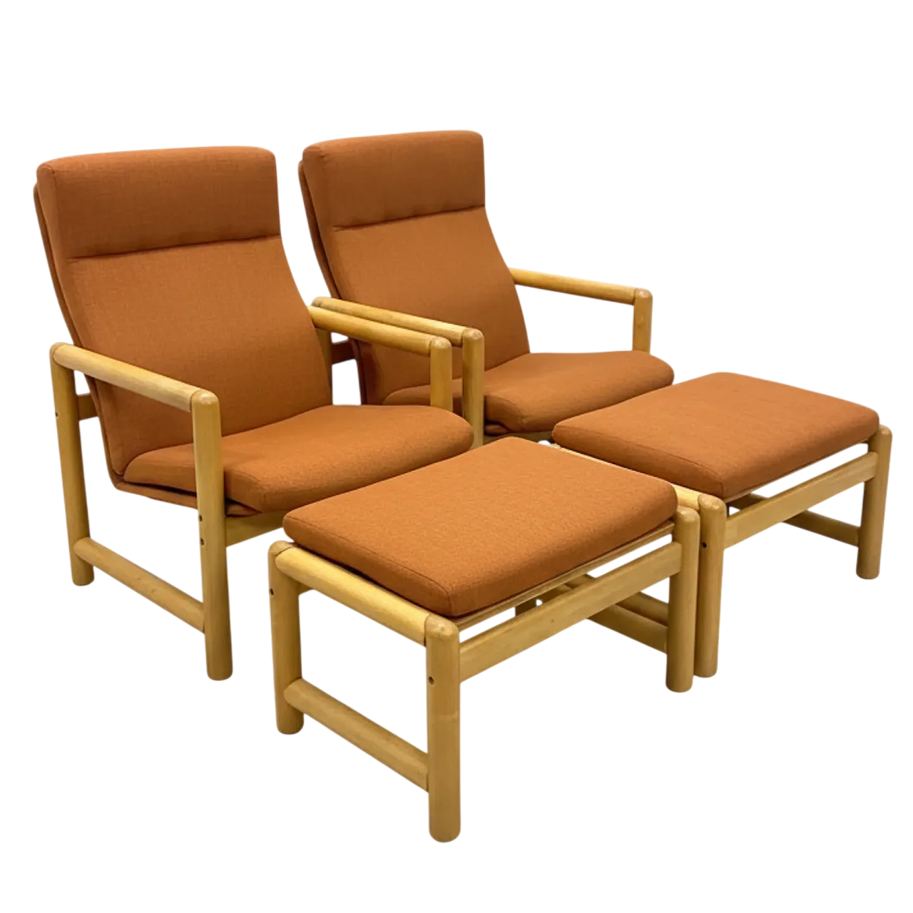 Coppia di poltrone TON con pouf, anni '70 10