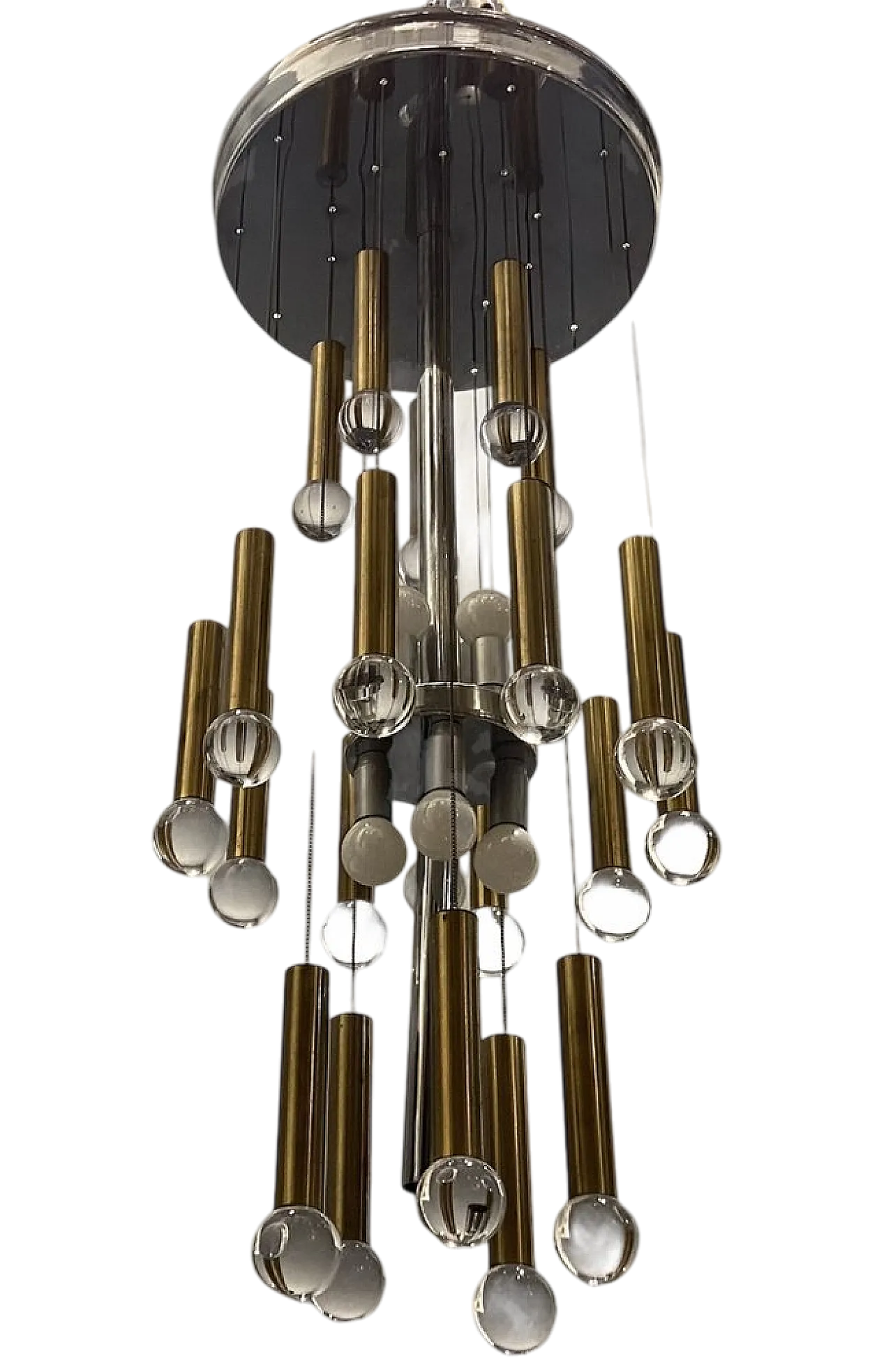 Lampadario Mid-Century cromato e ottone di Sciolari, anni '70 11