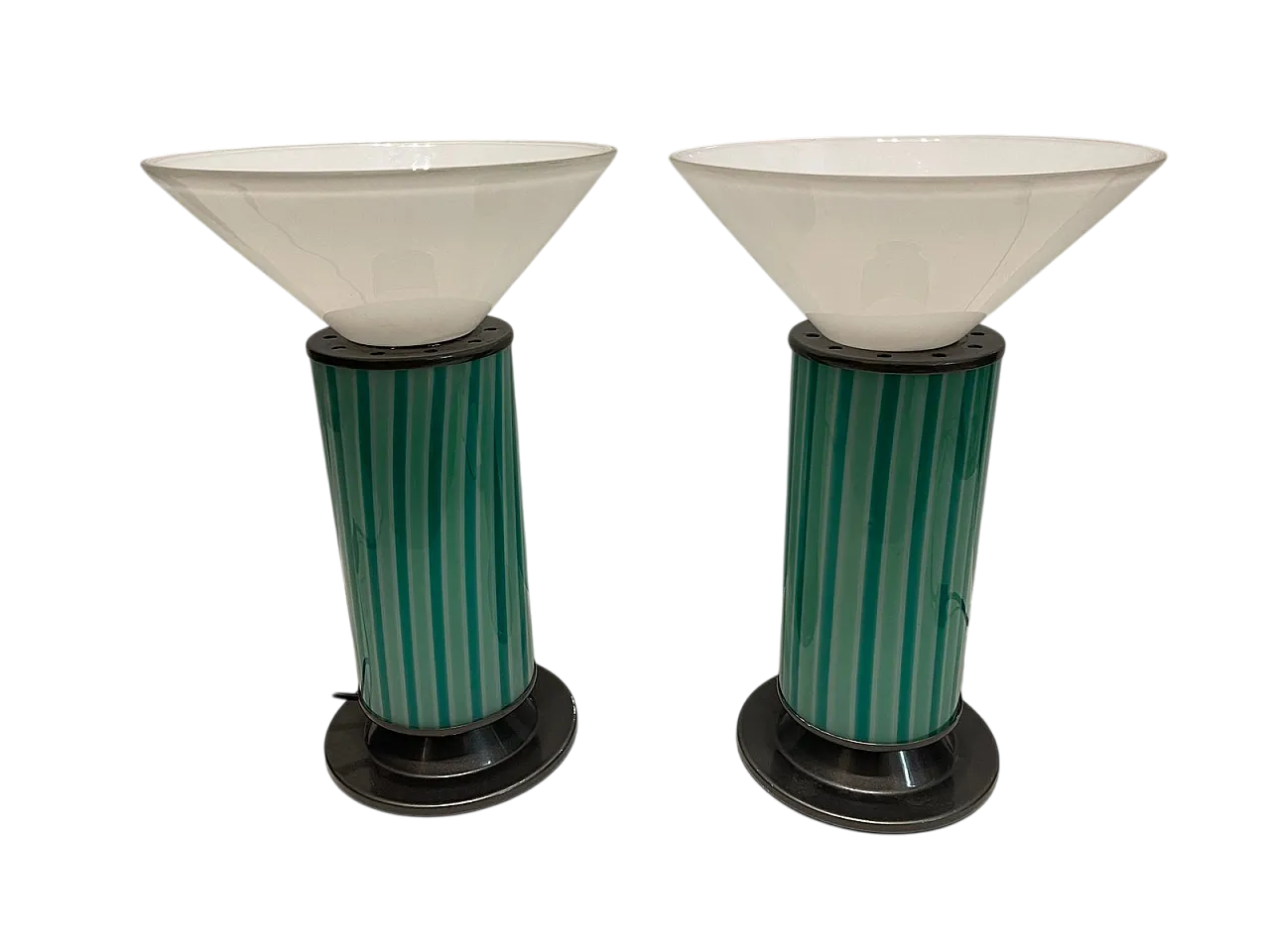 Pair of Mid-Century Mint Green Murano Glass Table Lamps, 70s 12