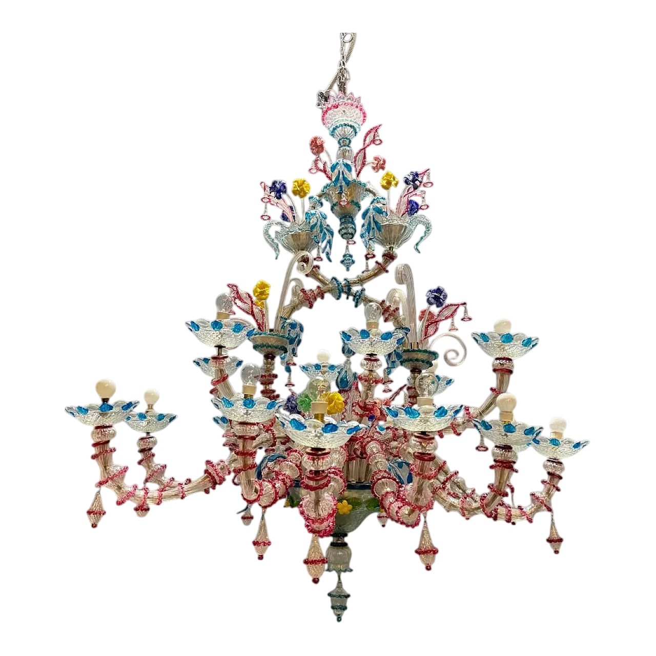 Lampadario Rezzonico grande in vetro di Murano, Venezia, anni '50 18