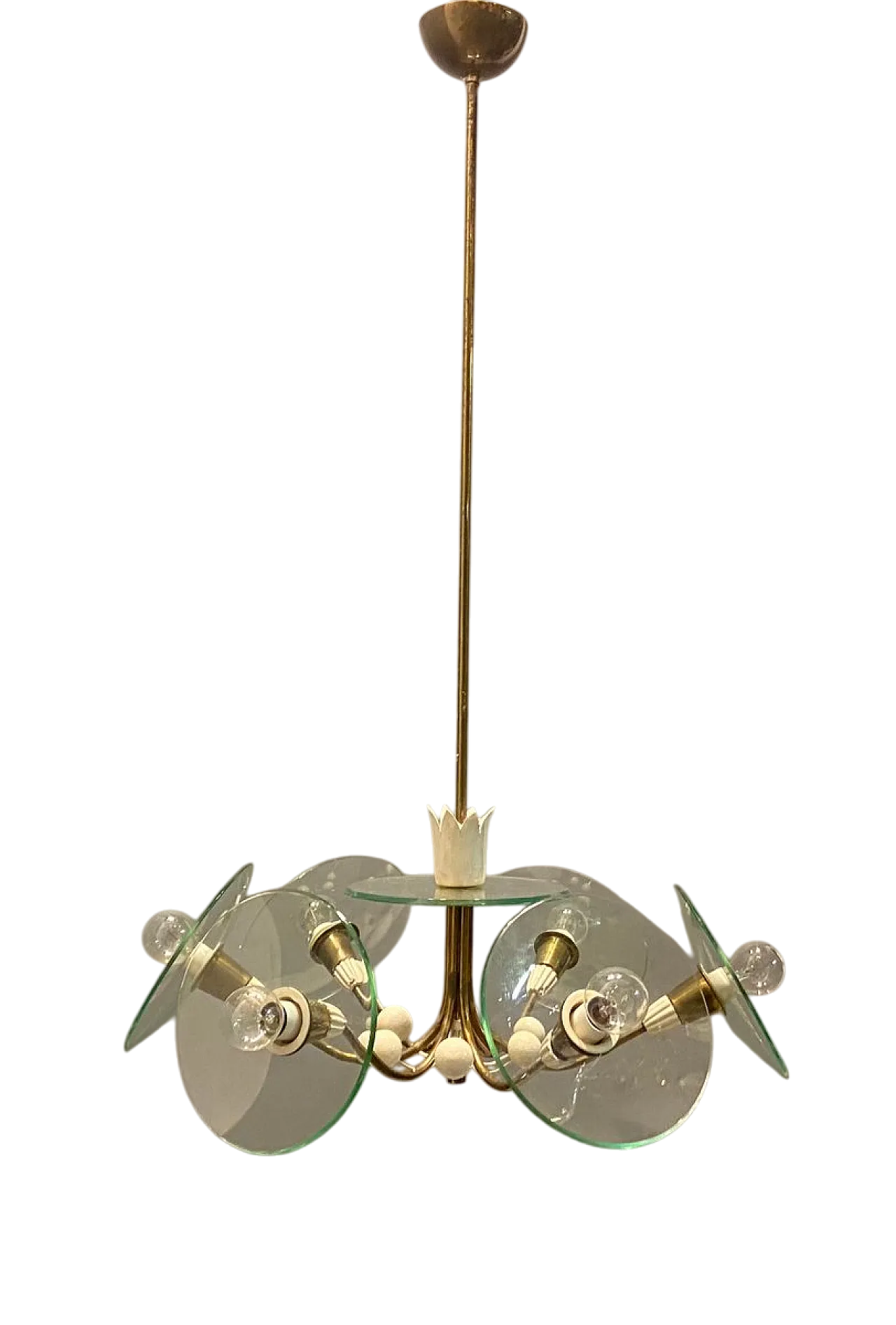 Lampadario in ottone e vetro di Pietro Chiesa per Fontana Arte, anni '40 10