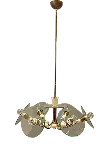 Lampadario in ottone e vetro di Pietro Chiesa per Fontana Arte, anni '40