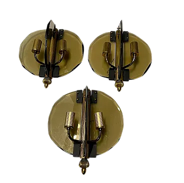 3 Lampade da parete in vetro fumé, Italia, anni '70