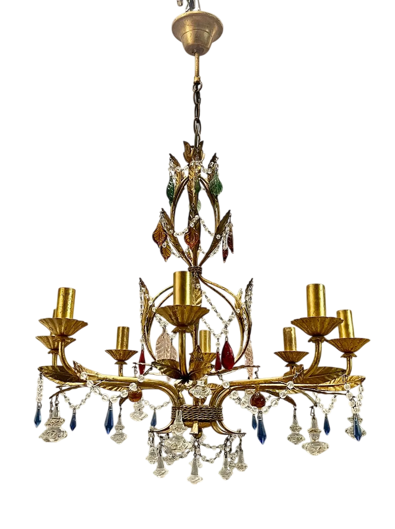 Lampadario fiorentino in vetro di Murano dorato 11