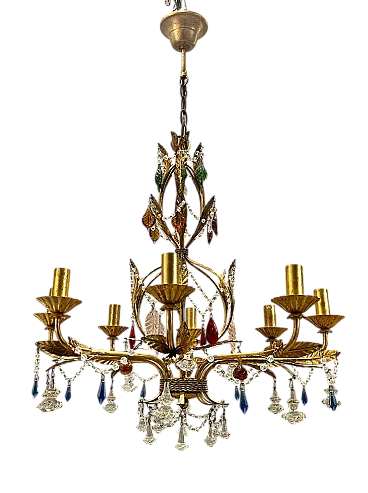 Lampadario fiorentino in vetro di Murano dorato