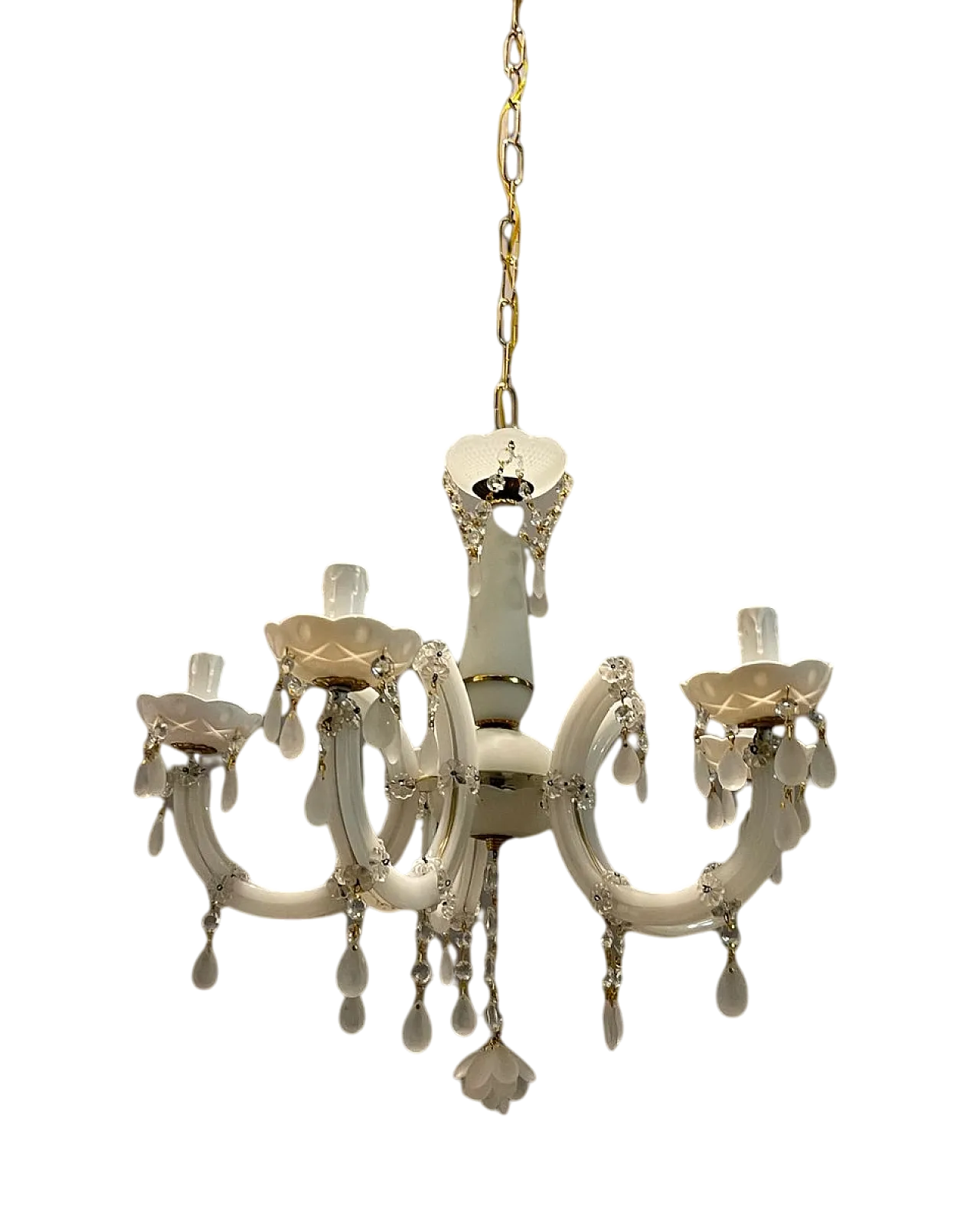 White opaline glass chandelier, Italy 11