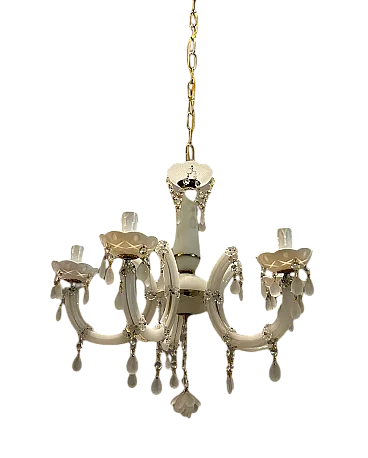 Lampadario in vetro opalino bianco, Italia