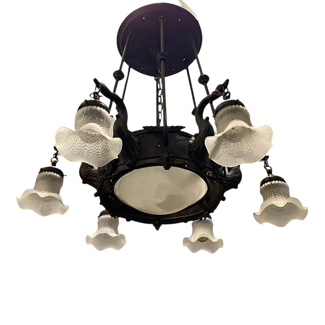 Antique Liberty bronze chandelier, Italy, 1940s 13