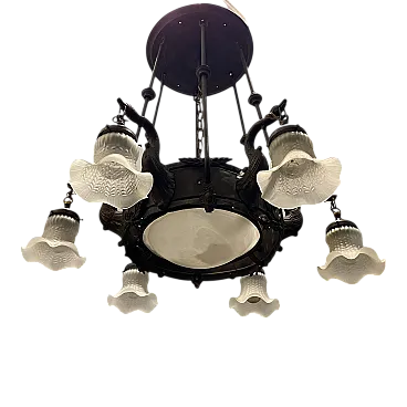 Lampadario antico Liberty in bronzo, Italia, anni '40