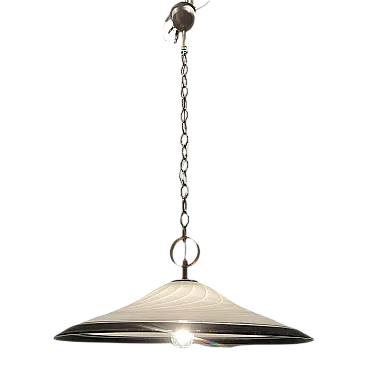 Lampada a sospensione bianca e nera in vetro di Murano