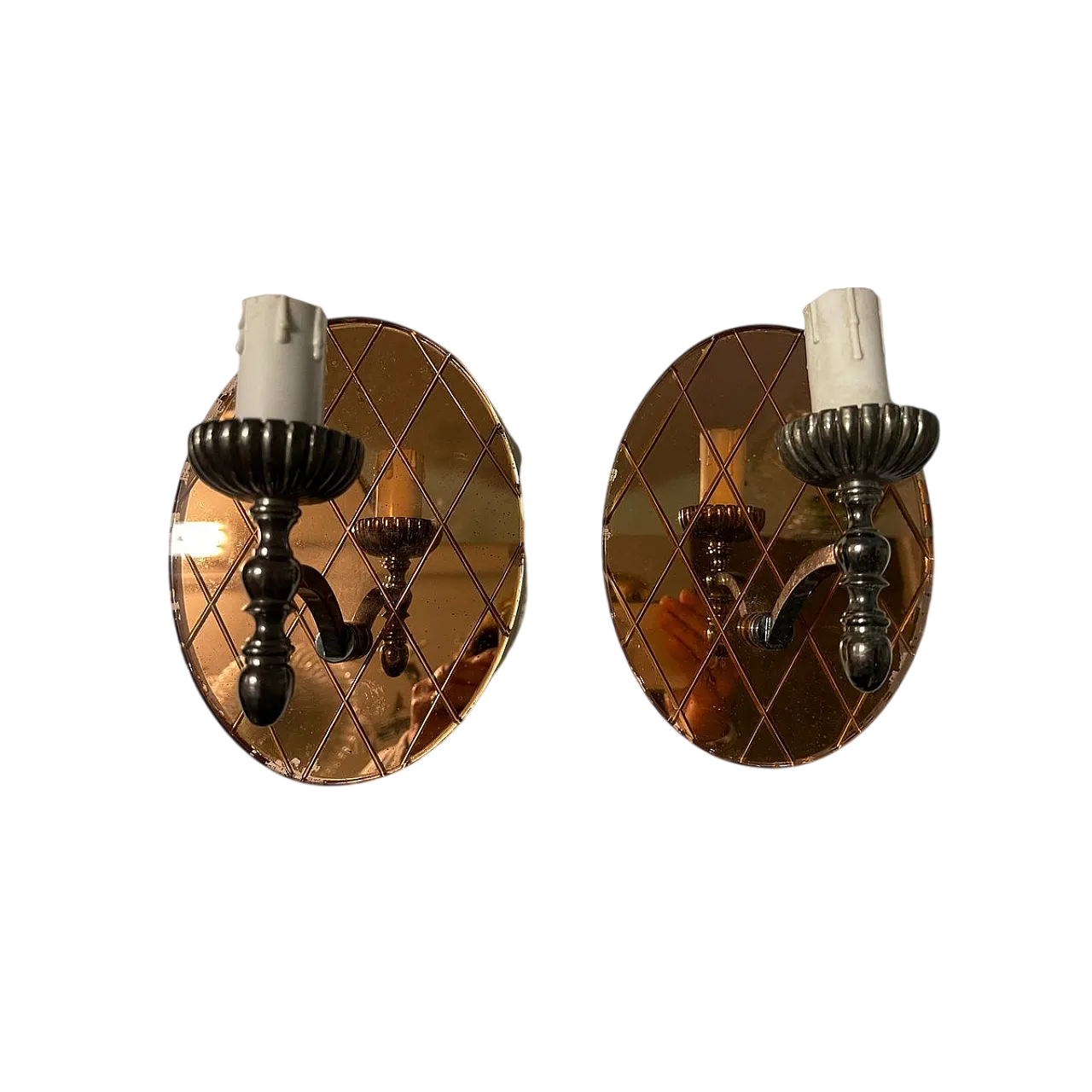 Pair of Italian Mirrored Glass Sconces, 70s 8