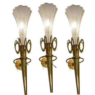 3 Applique grandi in vetro di Murano dorato, anni '90