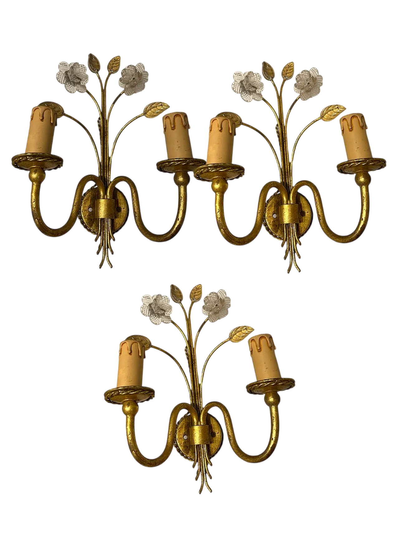 3 Italian Golden Murano Glass Sconces, 70s 10