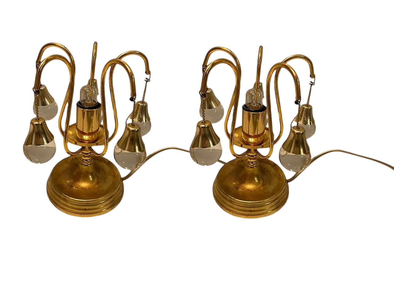 Coppia di lampade da tavolo in ottone e cristallo, anni '70 9