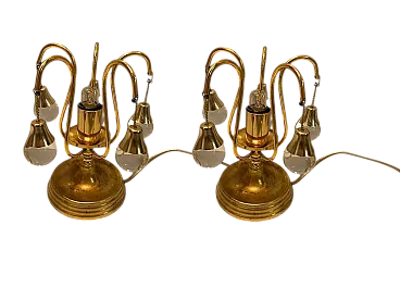 Coppia di lampade da tavolo in ottone e cristallo, anni '70