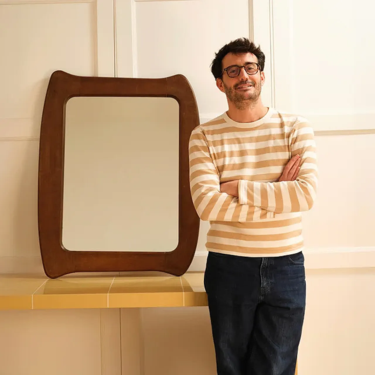 Specchio in legno organico, anni '60 2