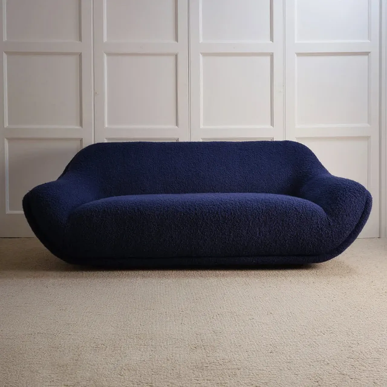 Blue curvy fabric sofa, 1970s 1