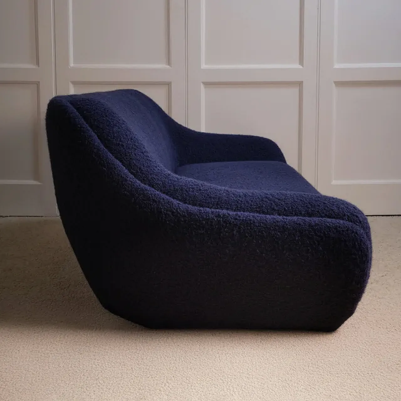 Blue curvy fabric sofa, 1970s 2