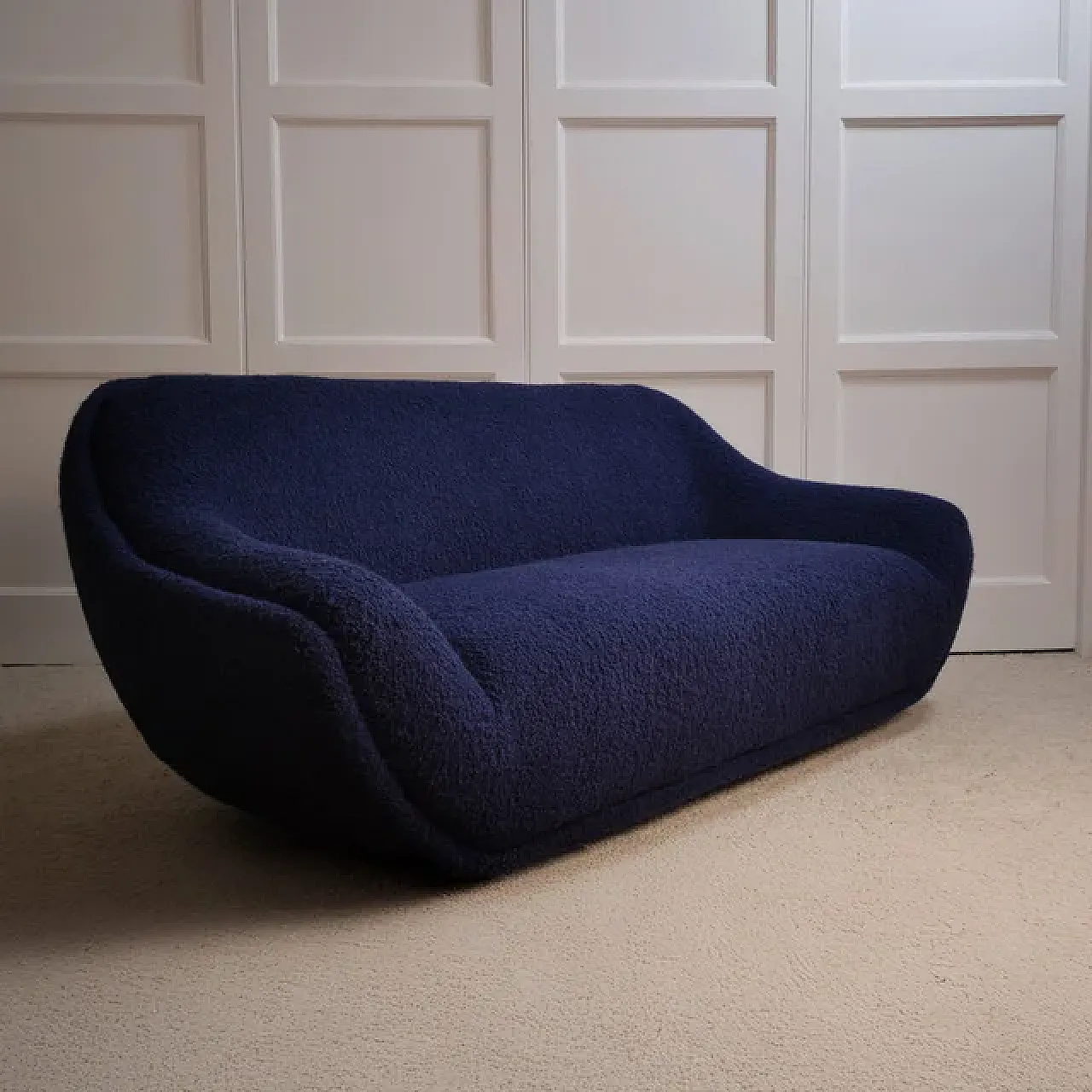 Blue curvy fabric sofa, 1970s 5