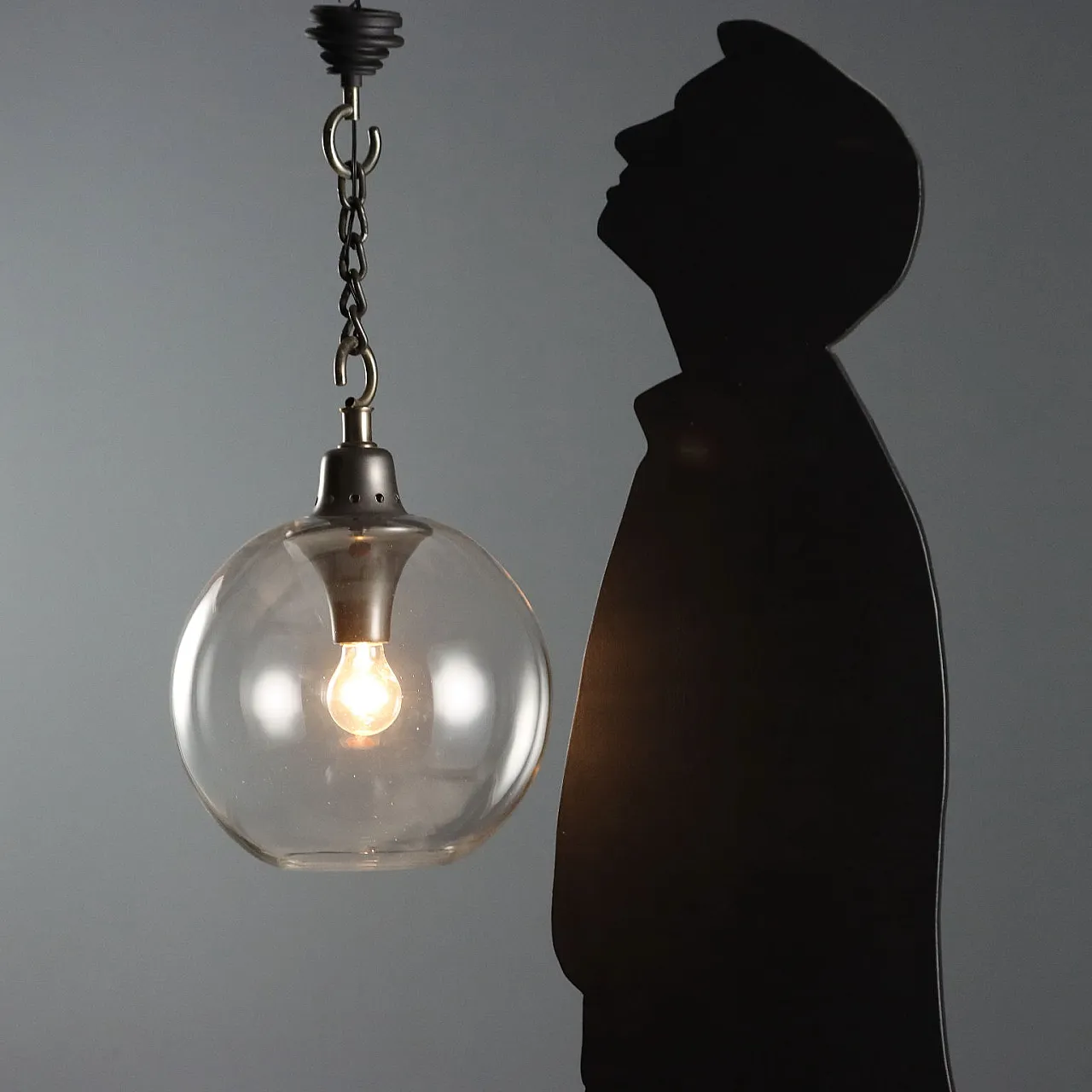 Lampada da soffitto, ottone brunito e vetro, '900 2