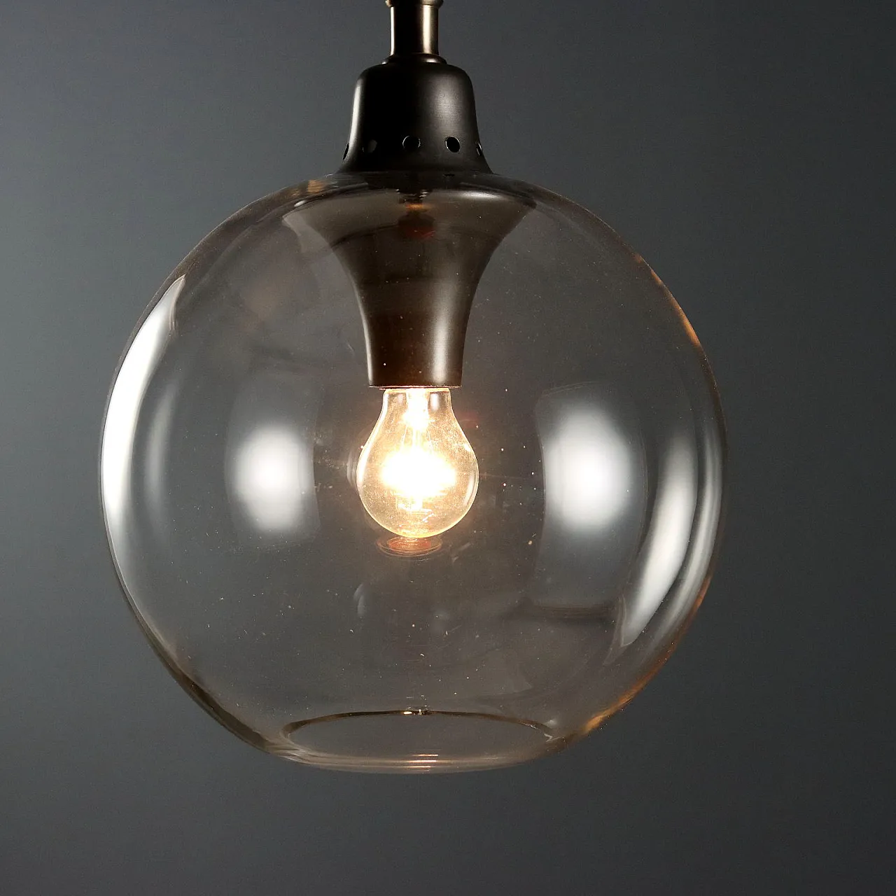 Lampada da soffitto, ottone brunito e vetro, '900 3