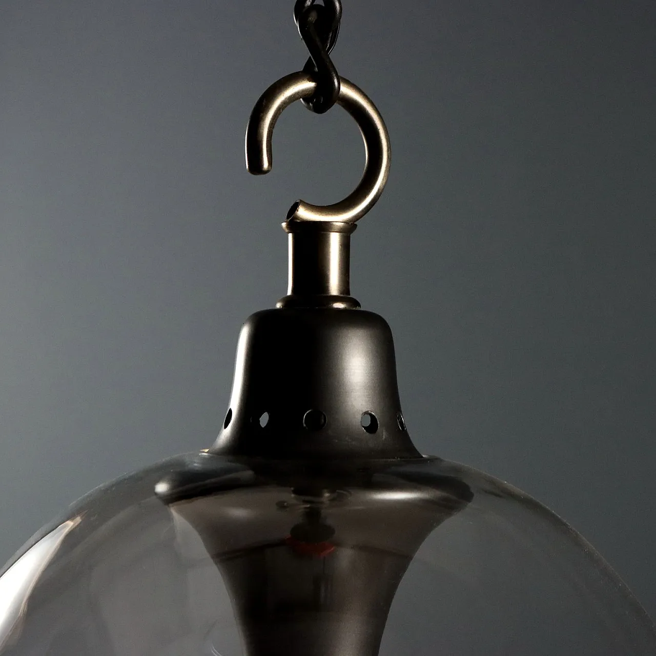 Lampada da soffitto, ottone brunito e vetro, '900 7