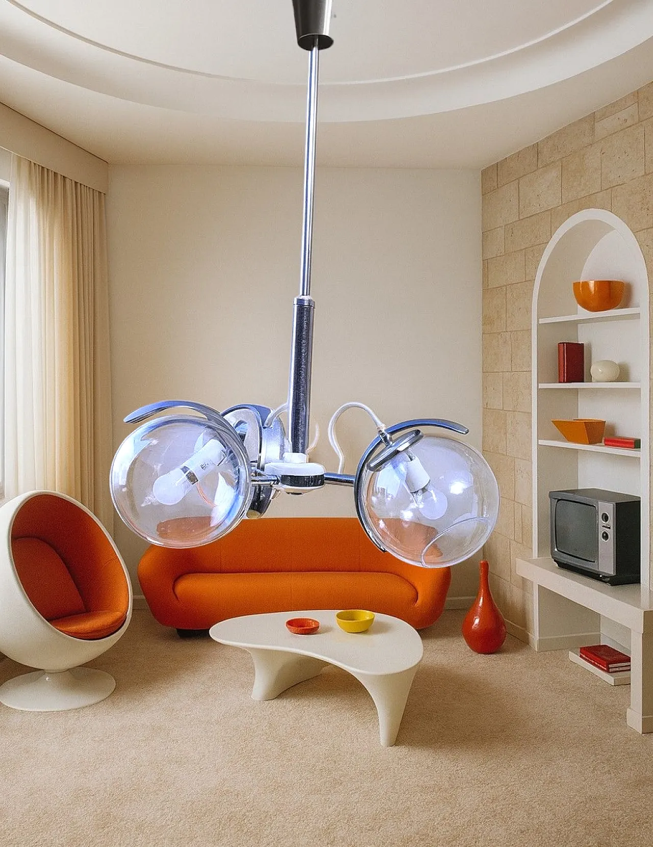Space Age pendant lamp three blown glass spheres, 1970s 1