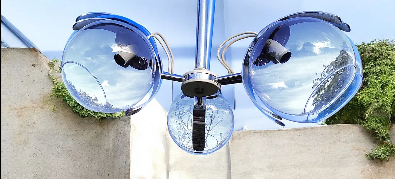 Space Age pendant lamp three blown glass spheres, 1970s 3