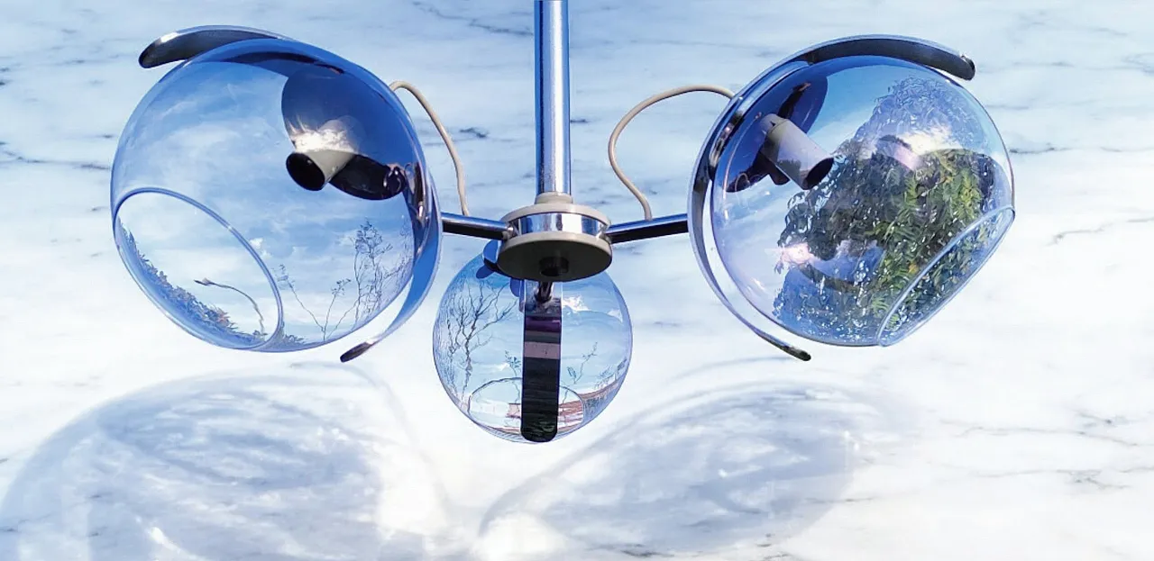 Space Age pendant lamp three blown glass spheres, 1970s 4