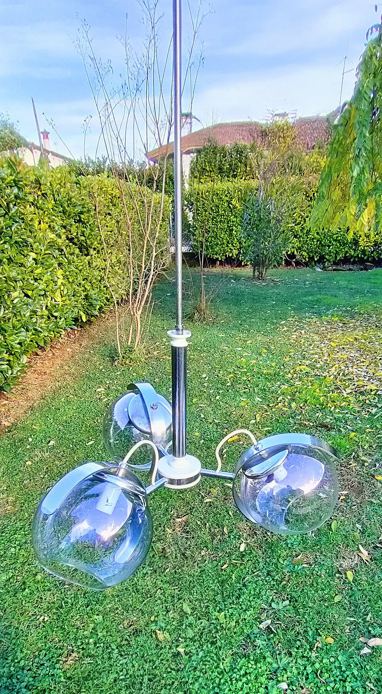 Space Age pendant lamp three blown glass spheres, 1970s 9