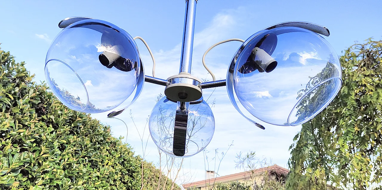 Space Age pendant lamp three blown glass spheres, 1970s 11