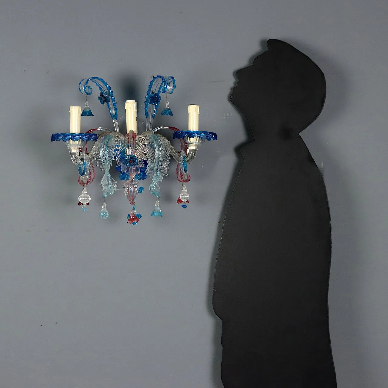 Pair of coloured blown glass wall lights, 19th century 2