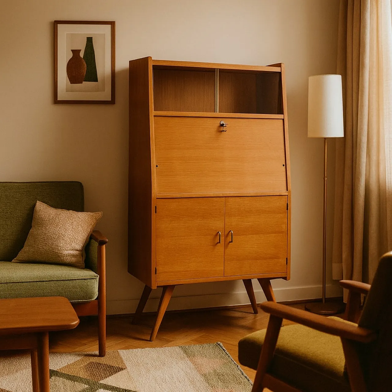 Mobile impiallacciato in teak con maniglie in ottone, '900 2